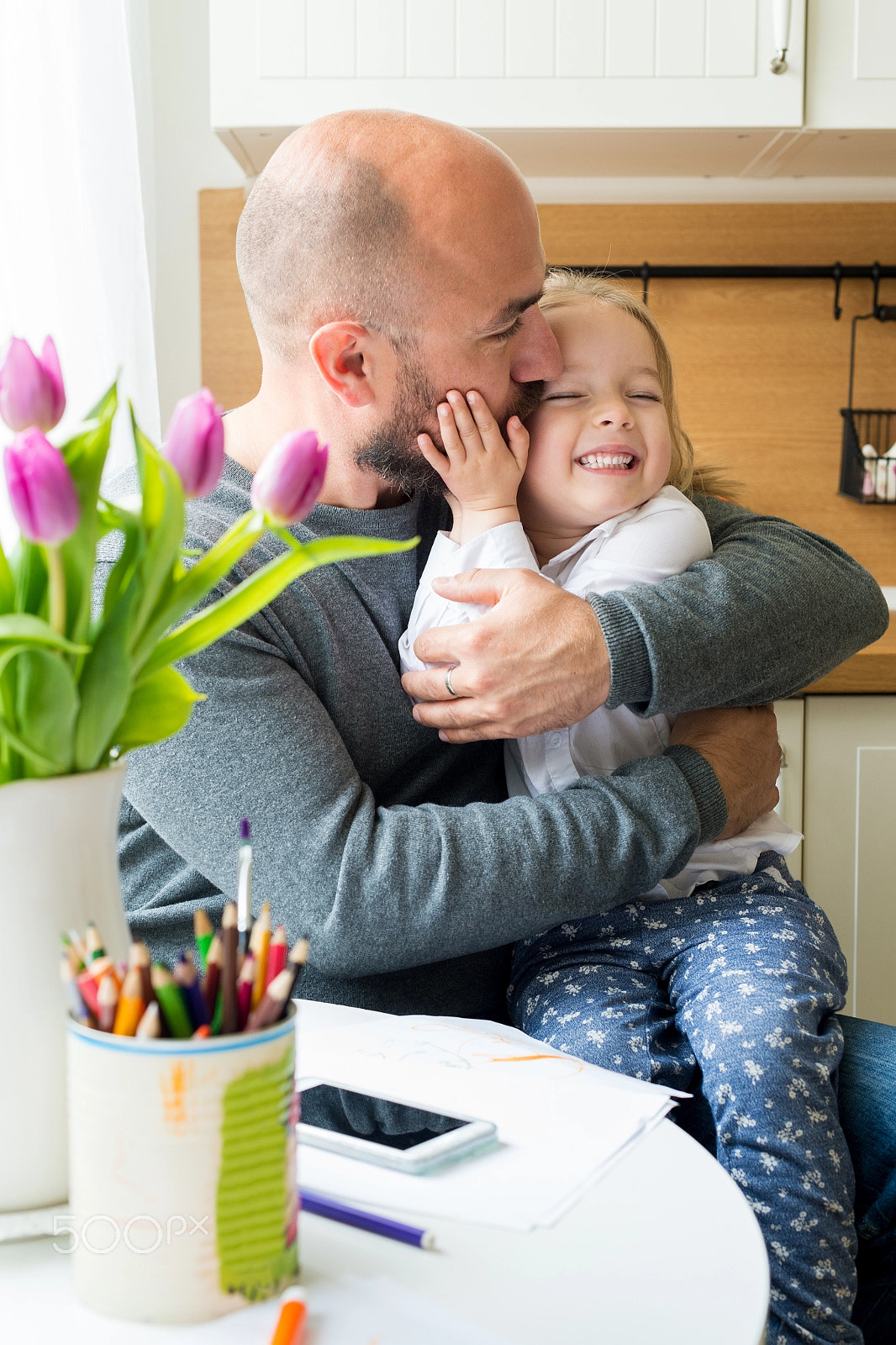 Nikon D4S + Nikon AF-S Nikkor 50mm F1.4G sample photo. Father and daughter in the kitchen, fathers day concept, real family photography