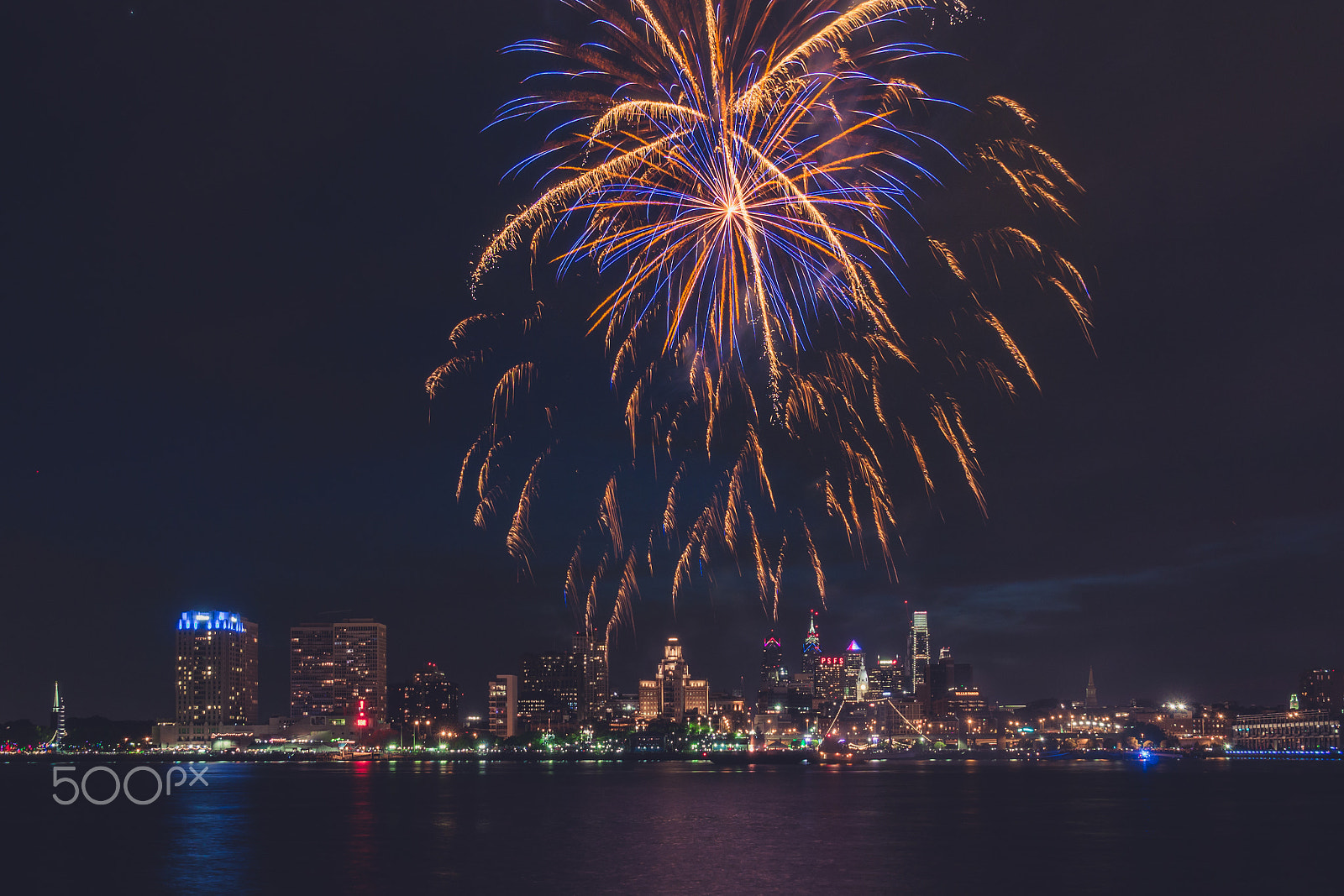 Olympus OM-D E-M10 sample photo. Fireworks over philadelphia skyline photography