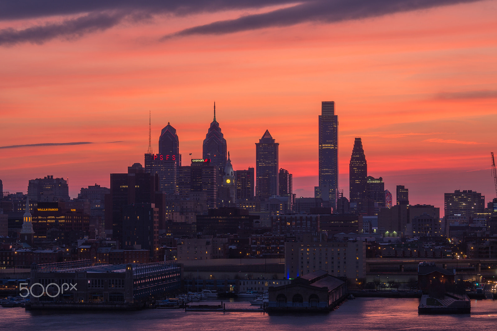 Olympus OM-D E-M10 sample photo. Sunset over the philadelphia skyline photography
