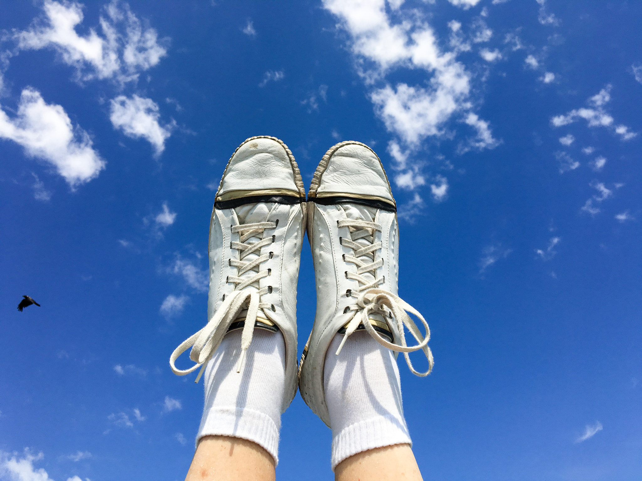 iPad Pro back camera 4.15mm f/2.2 sample photo. Yoga in the sky with sneakers photography