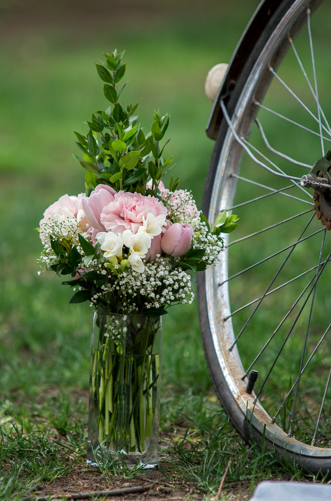 Sigma 70-200mm F2.8 EX DG Macro HSM II sample photo. Flowers sitting beside a bicycle. photography