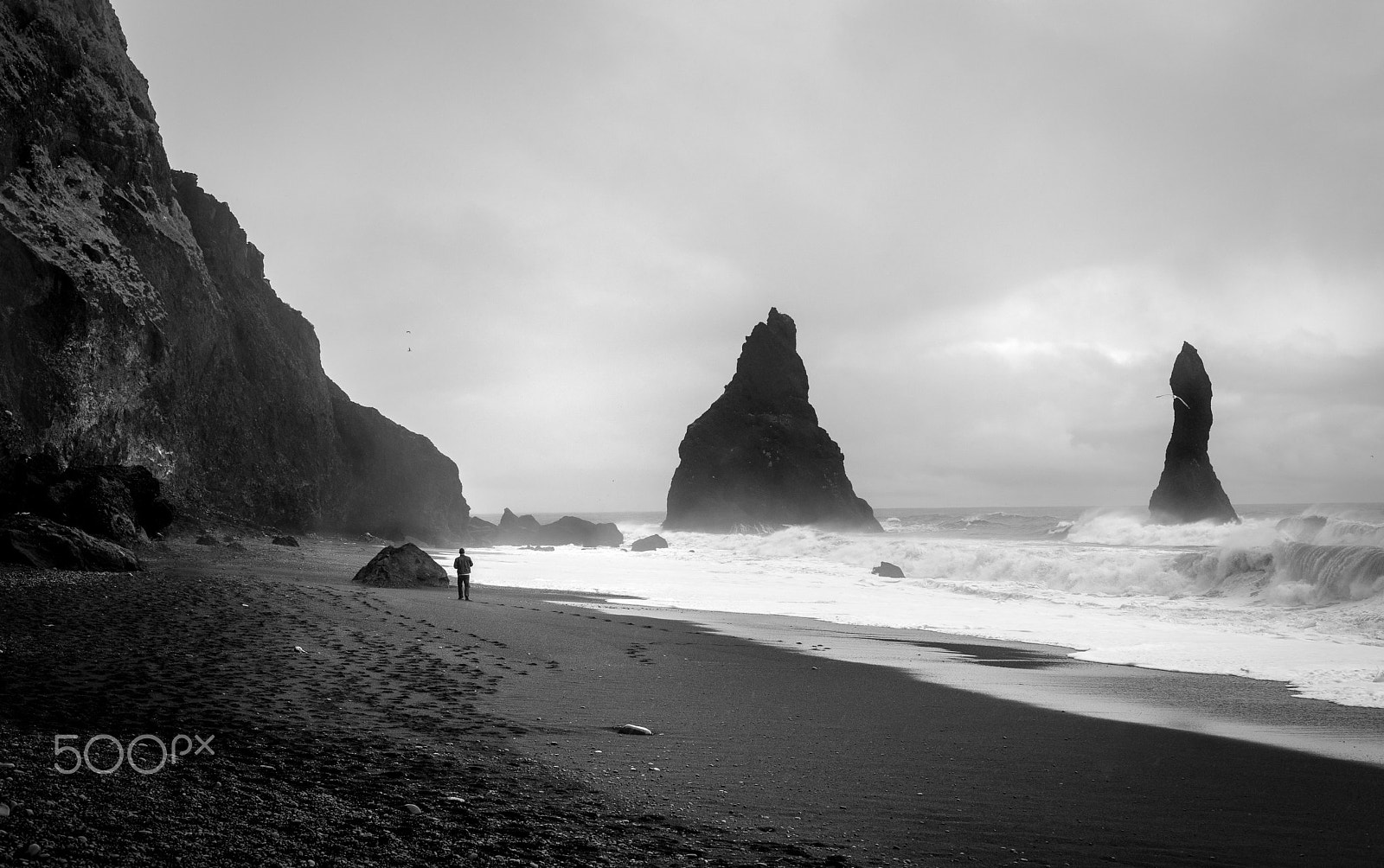 Sony a7 II + Sony 50mm F1.4 sample photo. A lonely man on the black beach photography