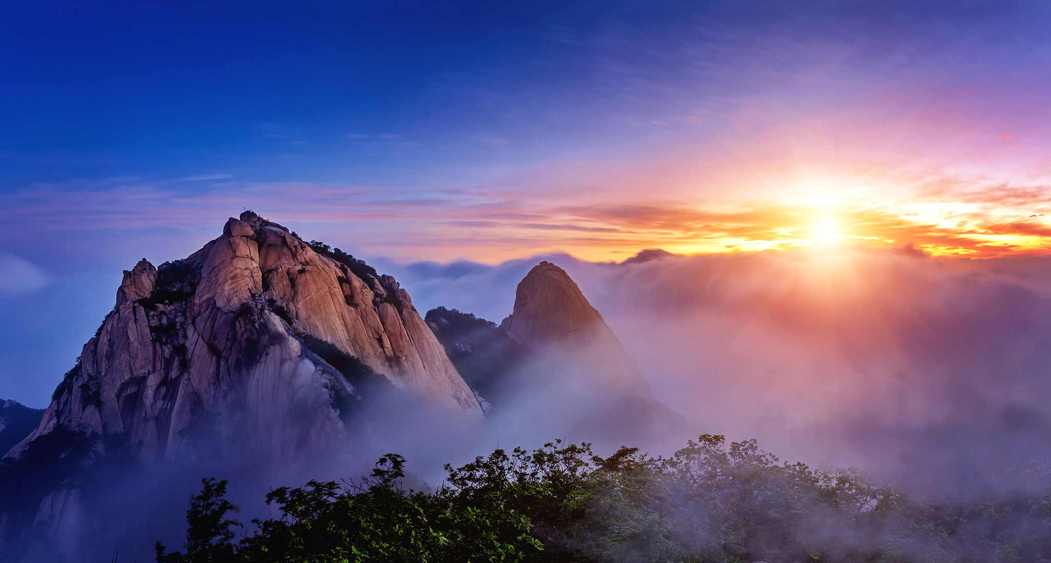 Nikon D4S sample photo. Bukhansan mountains is covered by morning fog and sunrise in seo photography