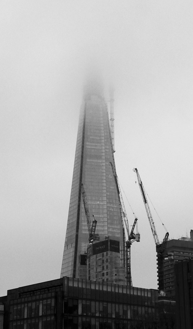 Google Nexus S sample photo. The shard in the clouds, london photography