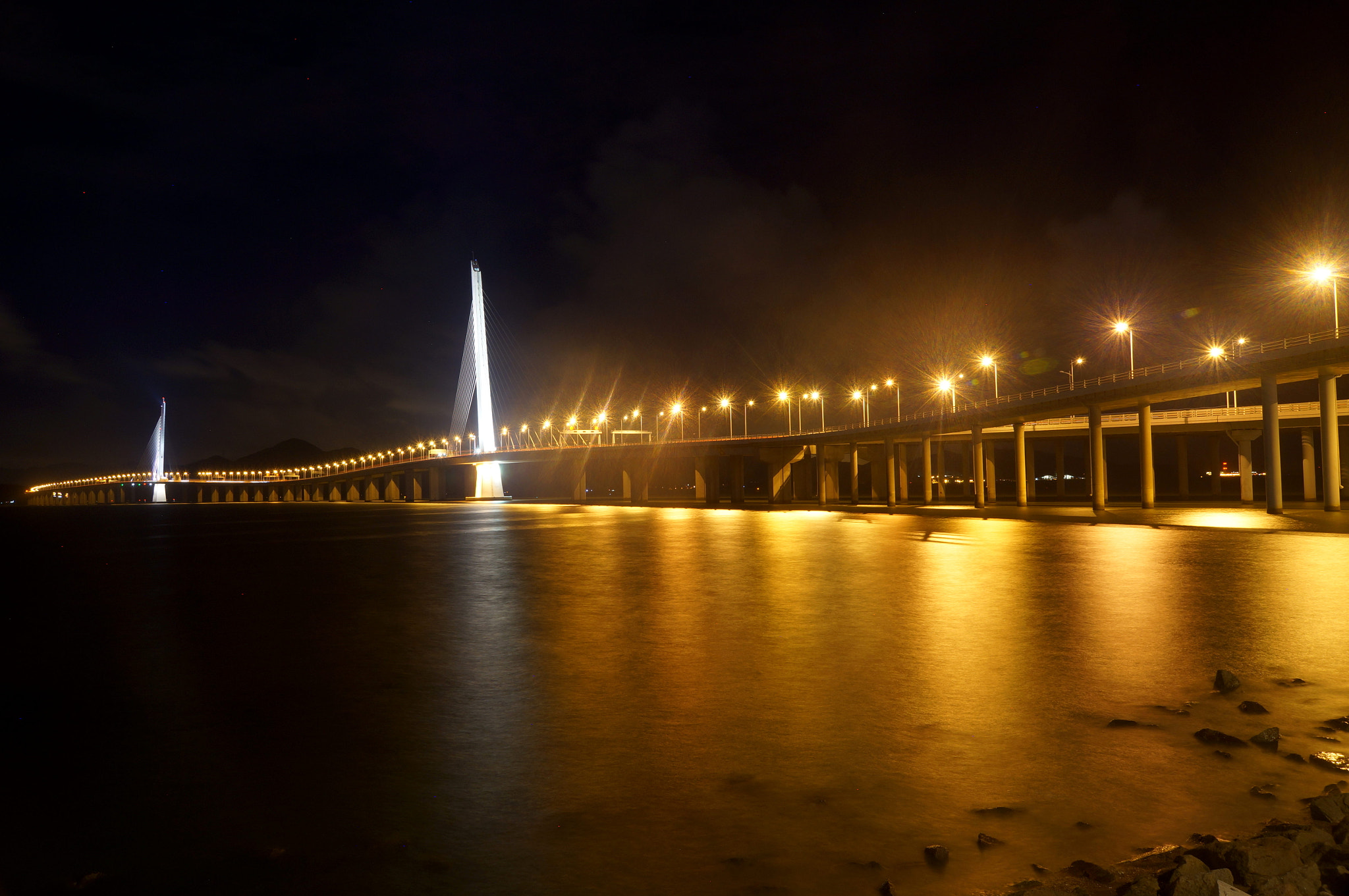 Sony SLT-A57 sample photo. Shenzhen bay bridge in night photography