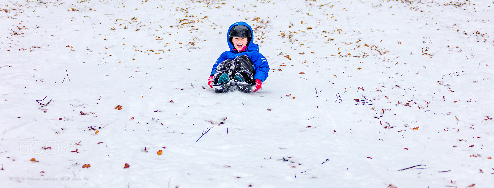 Canon EF 28-300mm F3.5-5.6L IS USM sample photo. Boy riding the sledge in snow photography