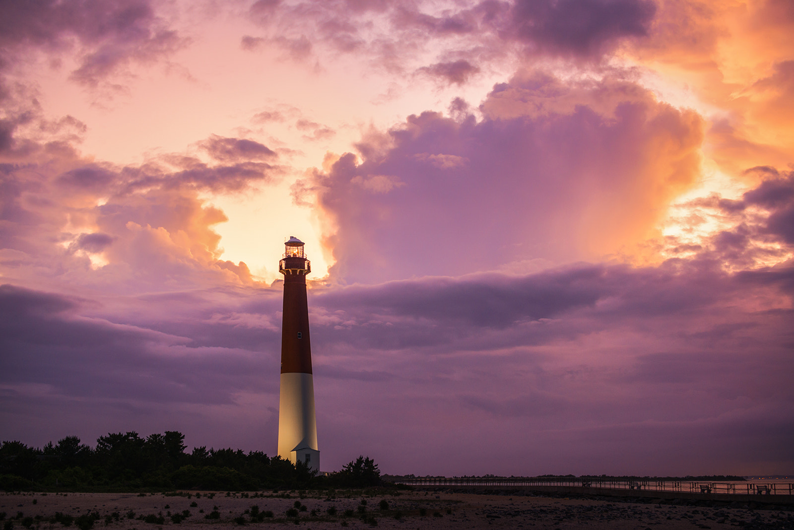 Sigma 50-500mm F4.5-6.3 DG OS HSM sample photo. Barnegat lighthouse stormy sunset photography