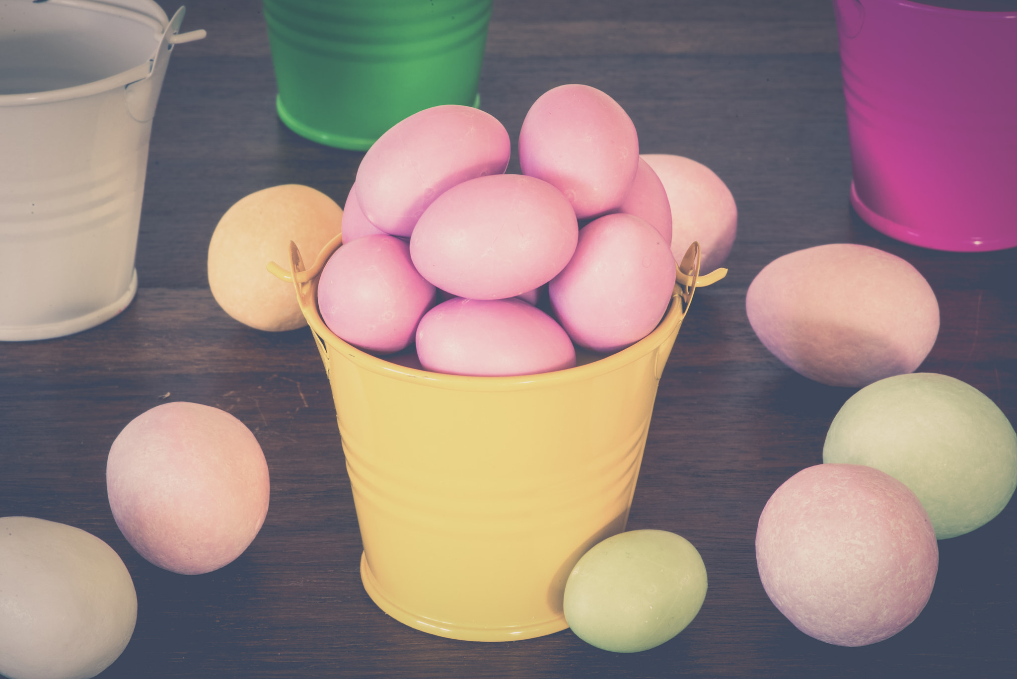 Sony a7R + Minolta AF 100mm F2.8 Macro [New] sample photo. Easter eggs on a wooden table photography