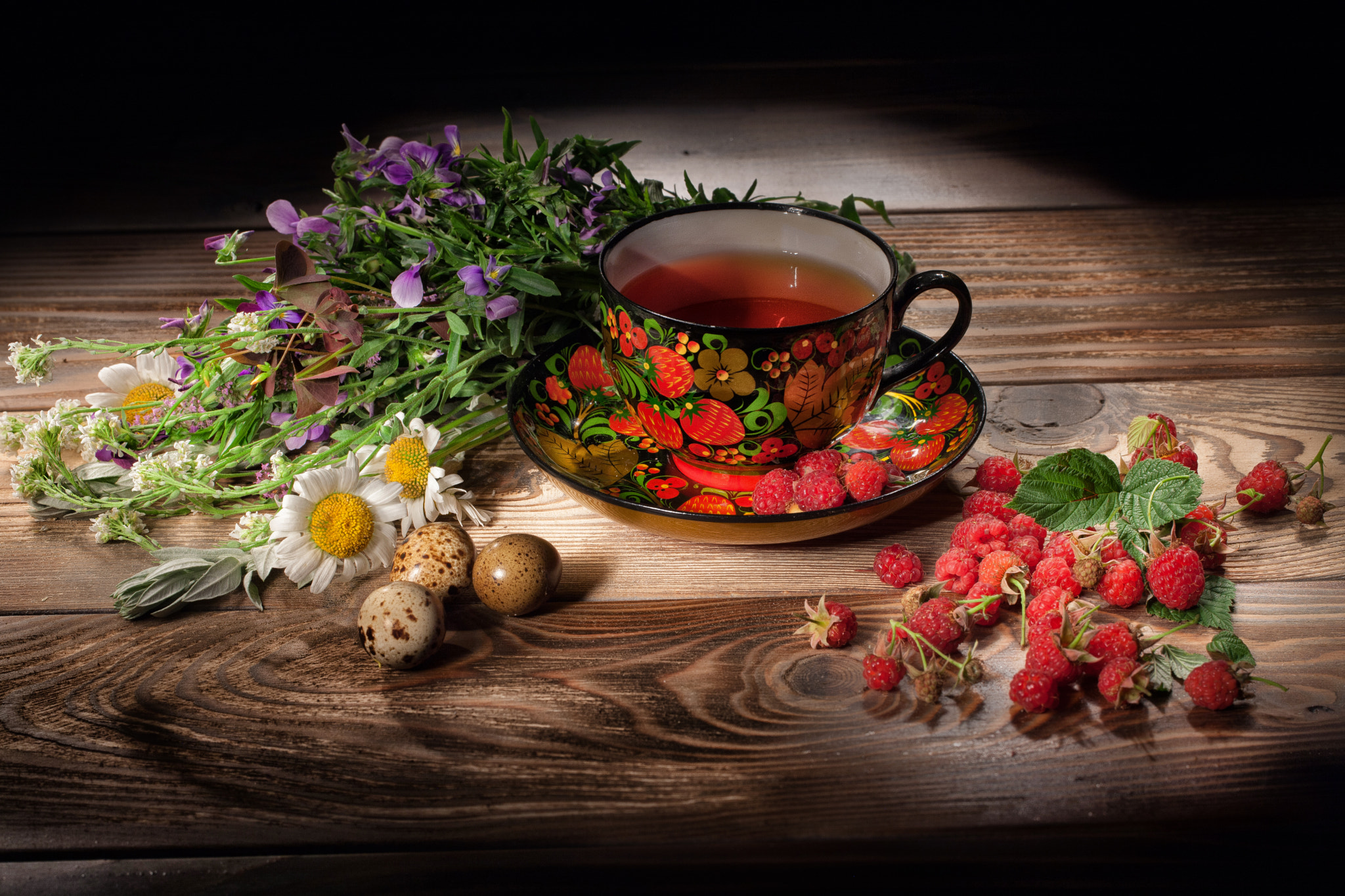 Canon EOS-1Ds Mark III sample photo. Tea, flowers and raspberries photography