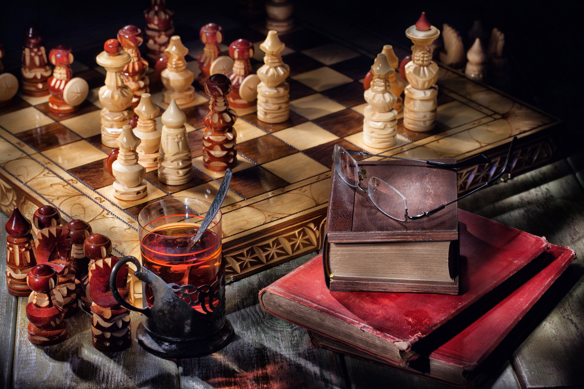 Canon EOS-1Ds Mark III sample photo. Chess, tea and books photography