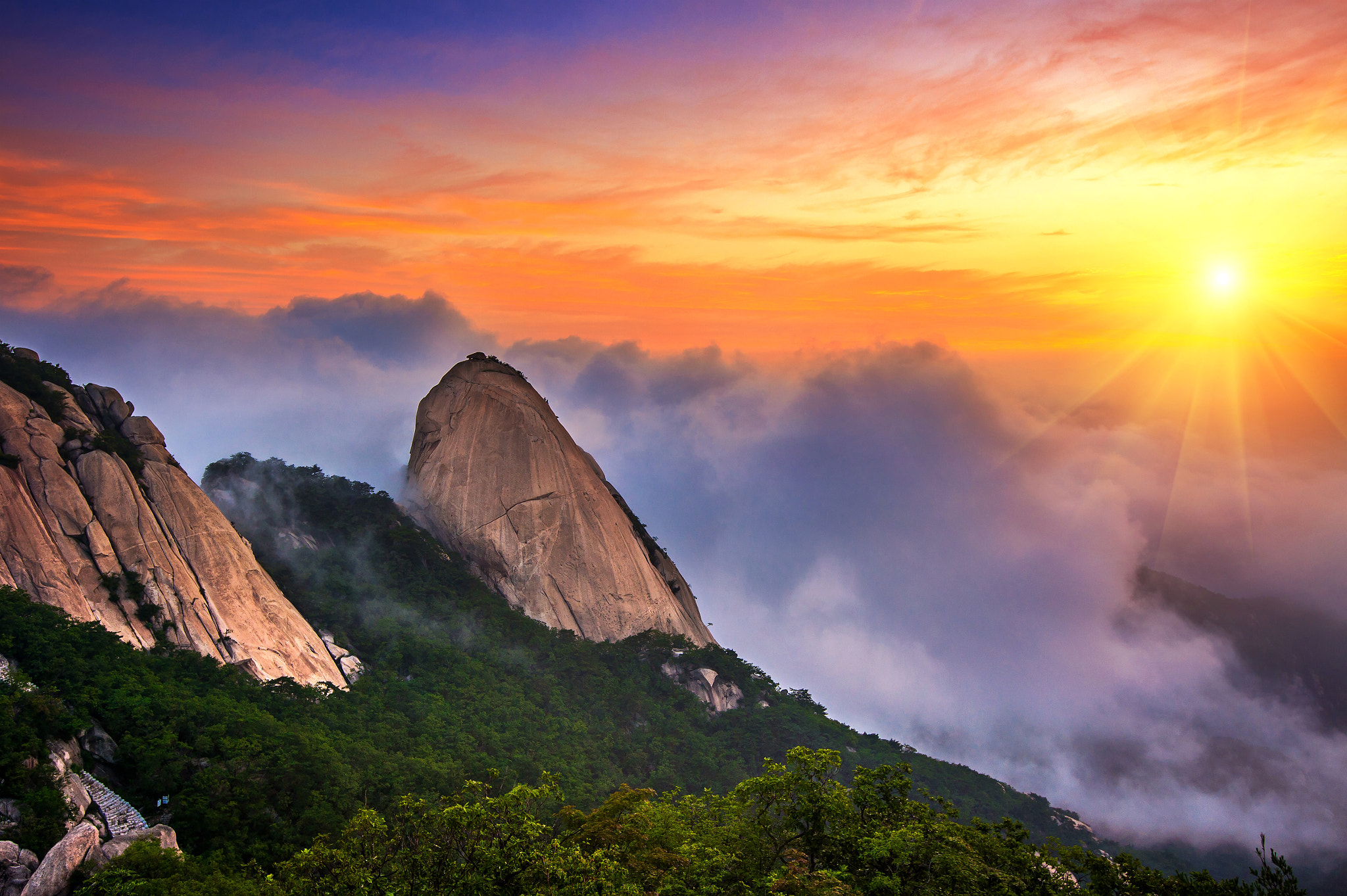 Nikon D4S sample photo. Bukhansan mountains is covered by morning fog and sunrise in seo photography