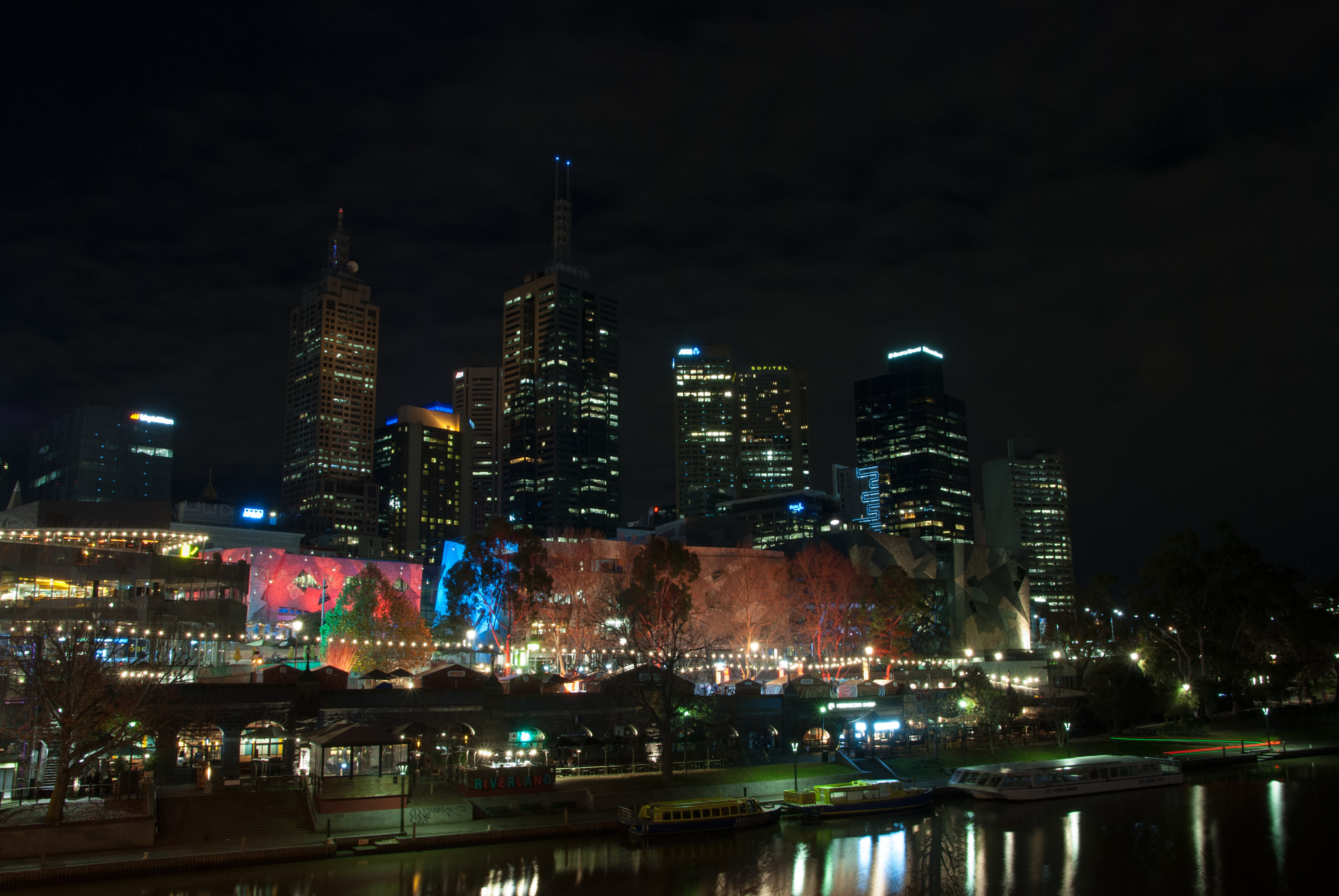 Nikon D40X + Sigma 17-50mm F2.8 EX DC OS HSM sample photo. Melbourne federation square night view photography
