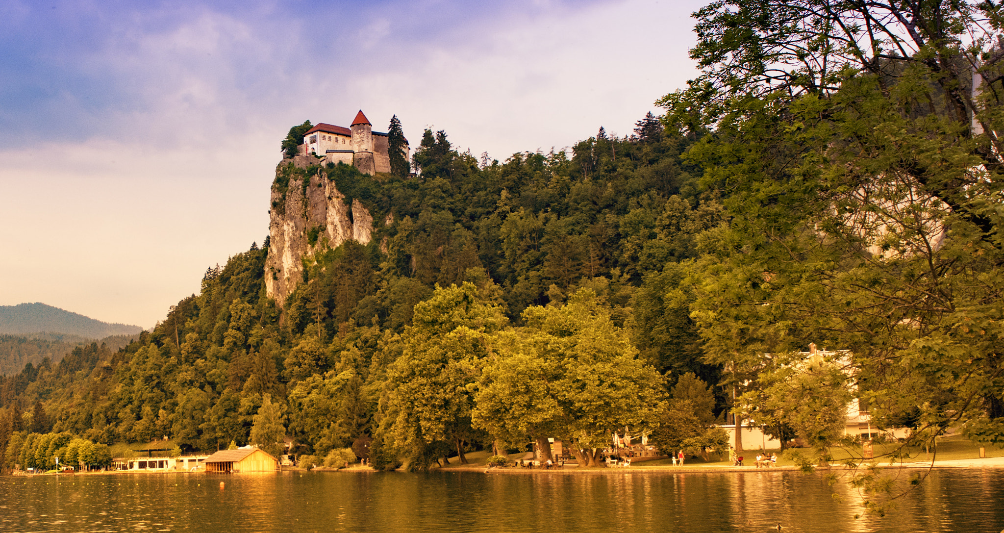 Nikon D810 + Sigma 24-70mm F2.8 EX DG Macro sample photo. Lake bled and bled castle at the sunset, slovenia photography