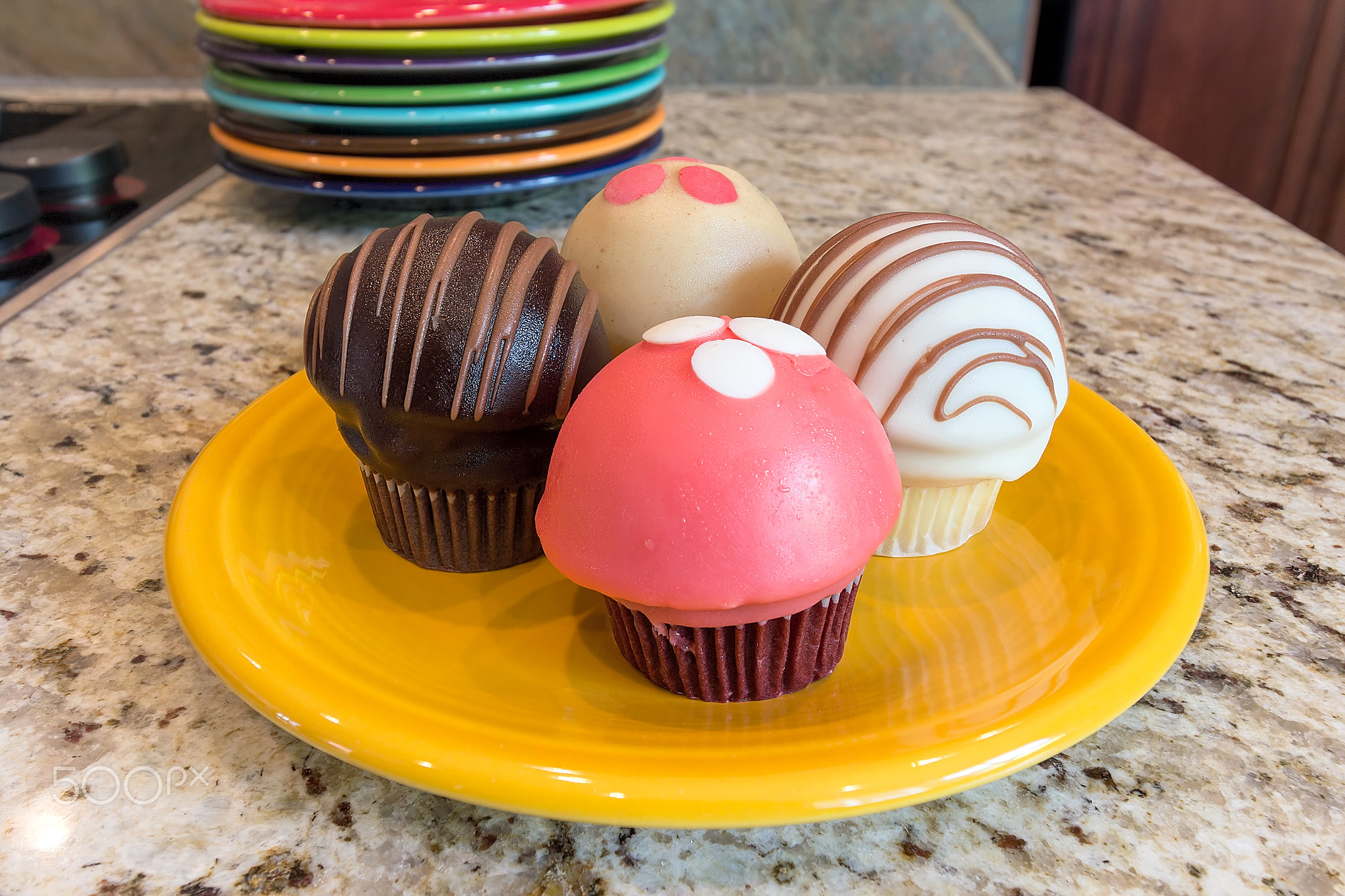 Cupcakes on Yellow Dessert Plate Closeup