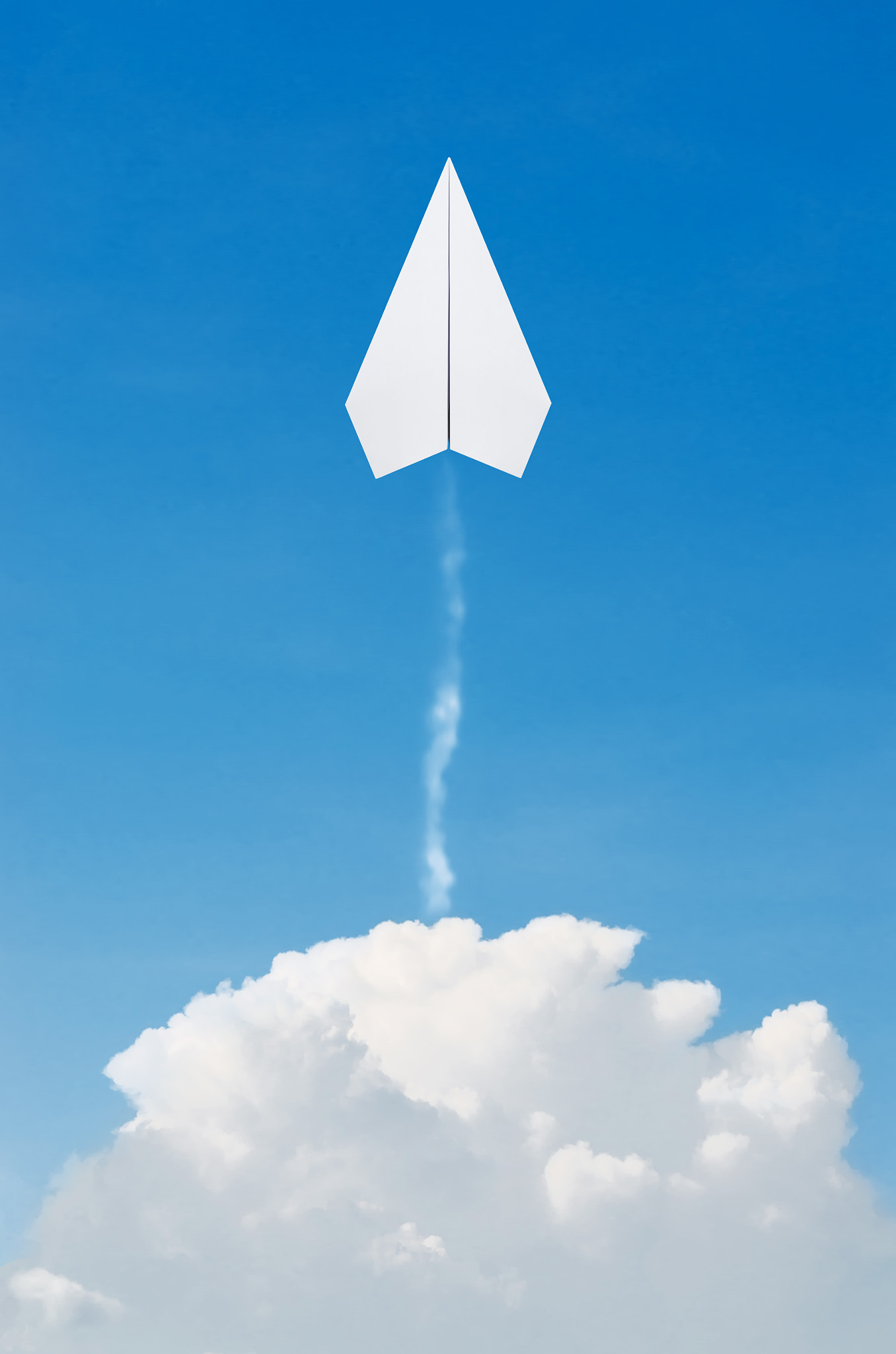 Sigma 50-150mm F2.8 EX APO DC HSM II sample photo. Paper plane flying up, over clouds with blue sky. photography
