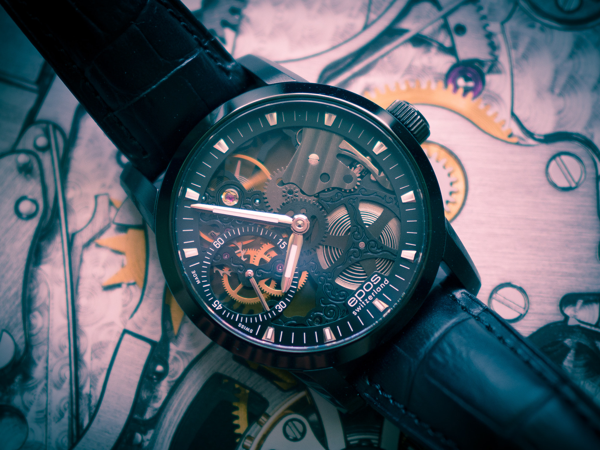 Olympus OM-D E-M10 II + Olympus M.Zuiko Digital 25mm F1.8 sample photo. Epos skeleton mechanical watch photography