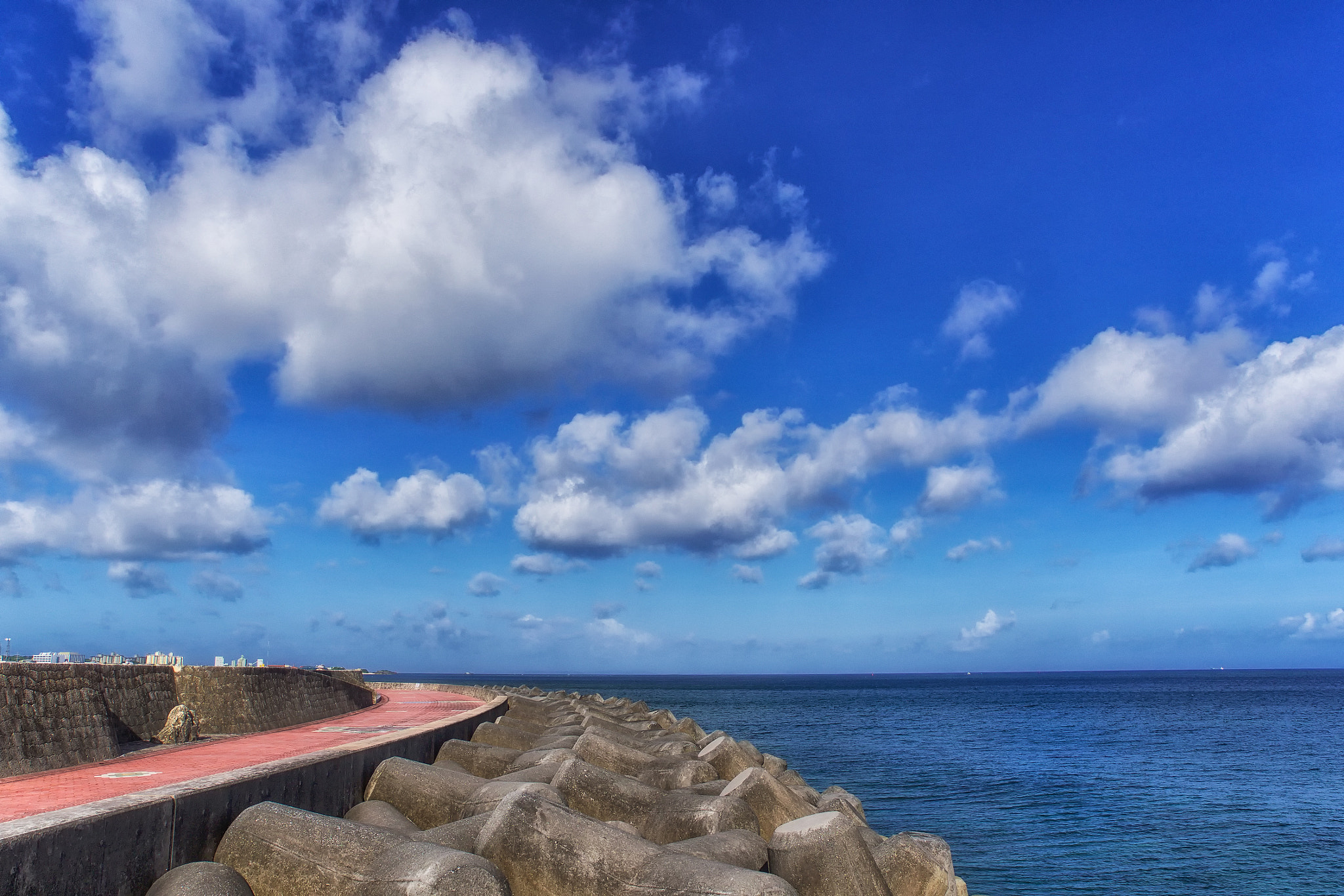 OLYMPUS DIGITAL 12-60mm Lens sample photo. Breakwater of okinawa ginowan tropical beach. photography