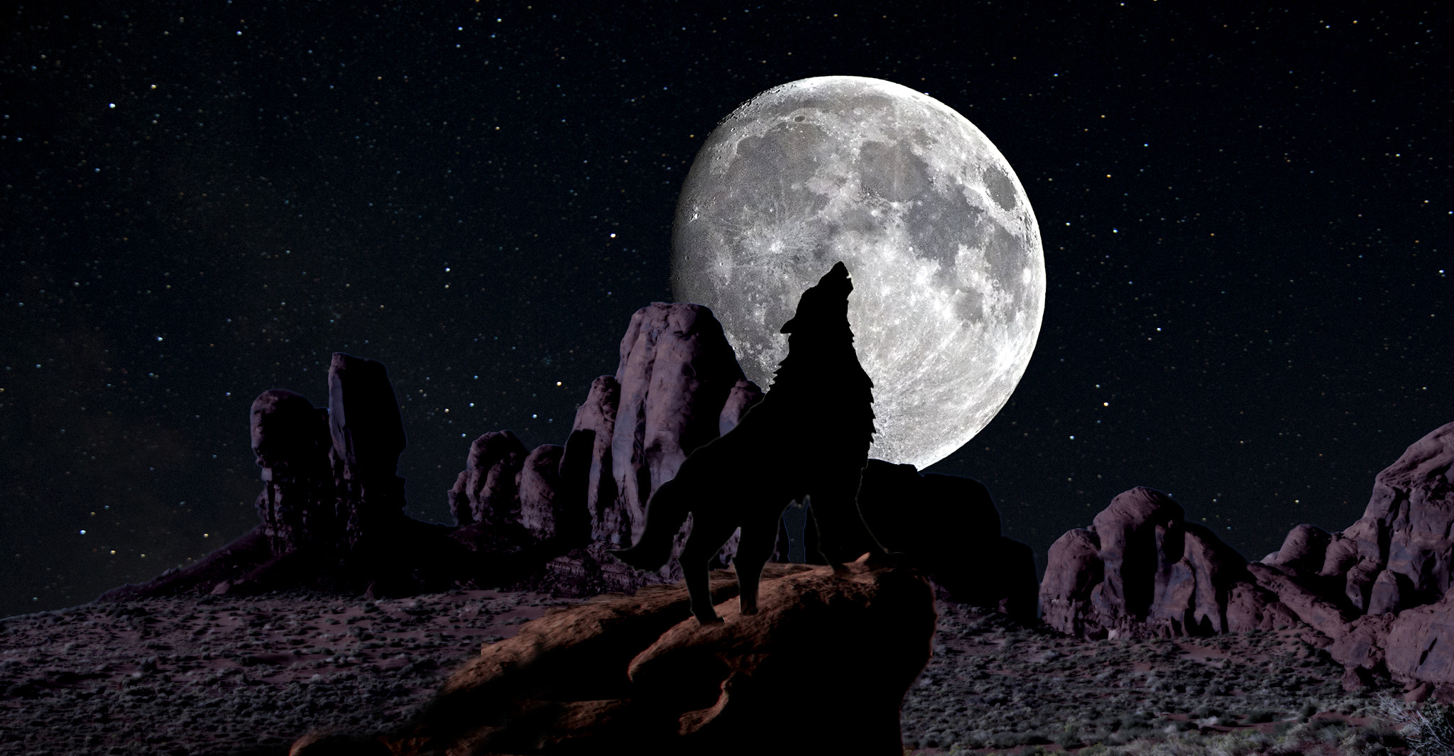Canon EOS-1Ds Mark II sample photo. Wolf howling at the full moon photography