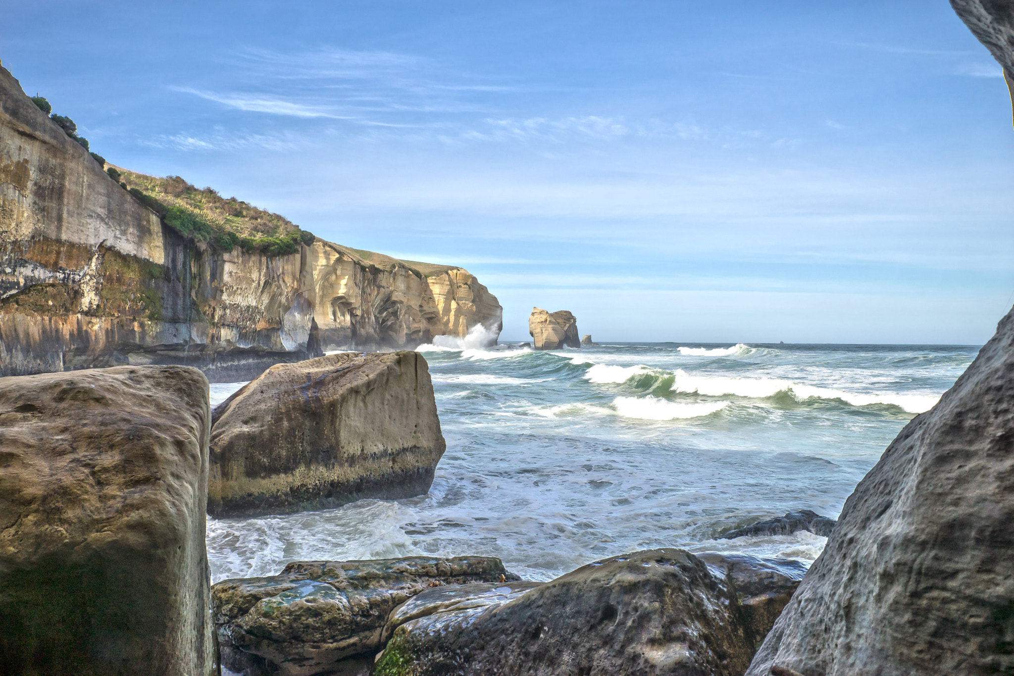 24-70mm F2.8-2.8 SSM sample photo. Tunnel beach, dunedin nz photography