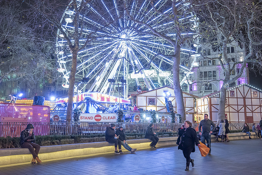 Sony a7S II + Sony Sonnar T* FE 35mm F2.8 ZA sample photo. Leicester square christmas funfair in london photography