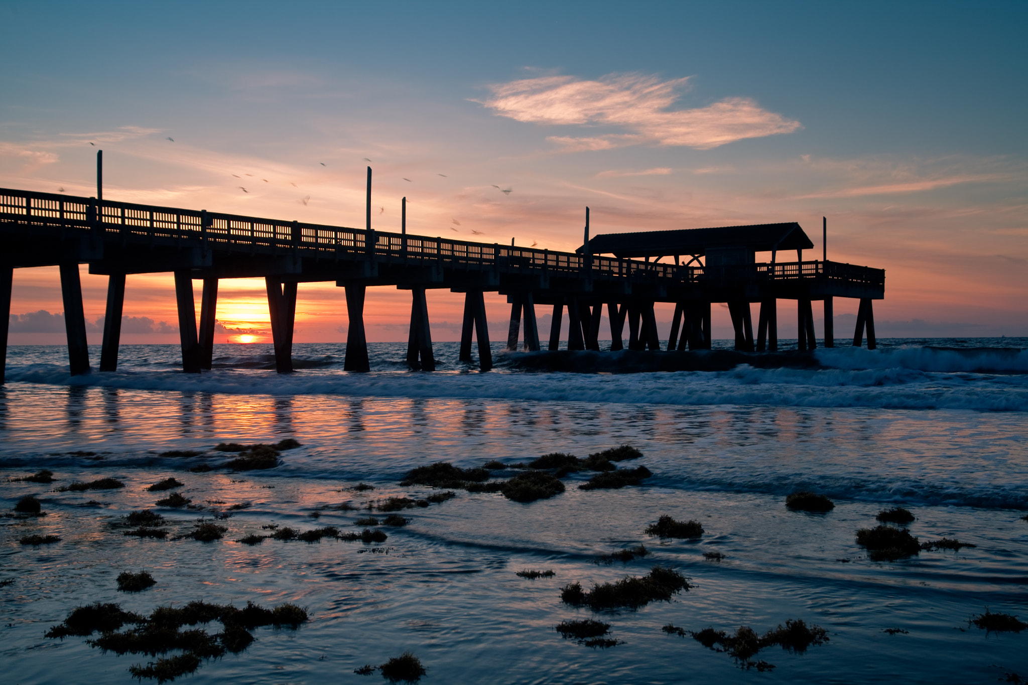 Sigma 24-60mm f/2.8 EX DG sample photo. Tybee island pier morning sunrise over atlanic photography