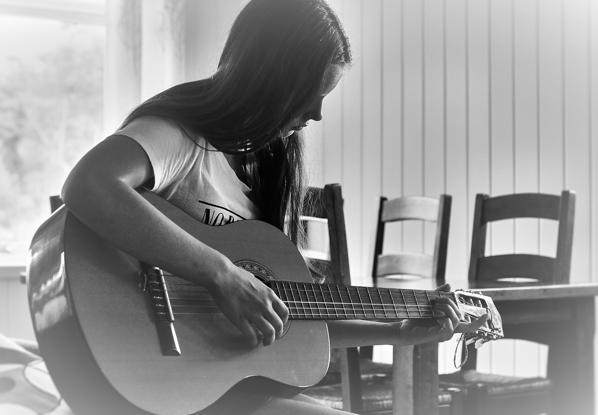 Sony SLT-A77 + Sony DT 50mm F1.8 SAM sample photo. Daughter playing guitar photography