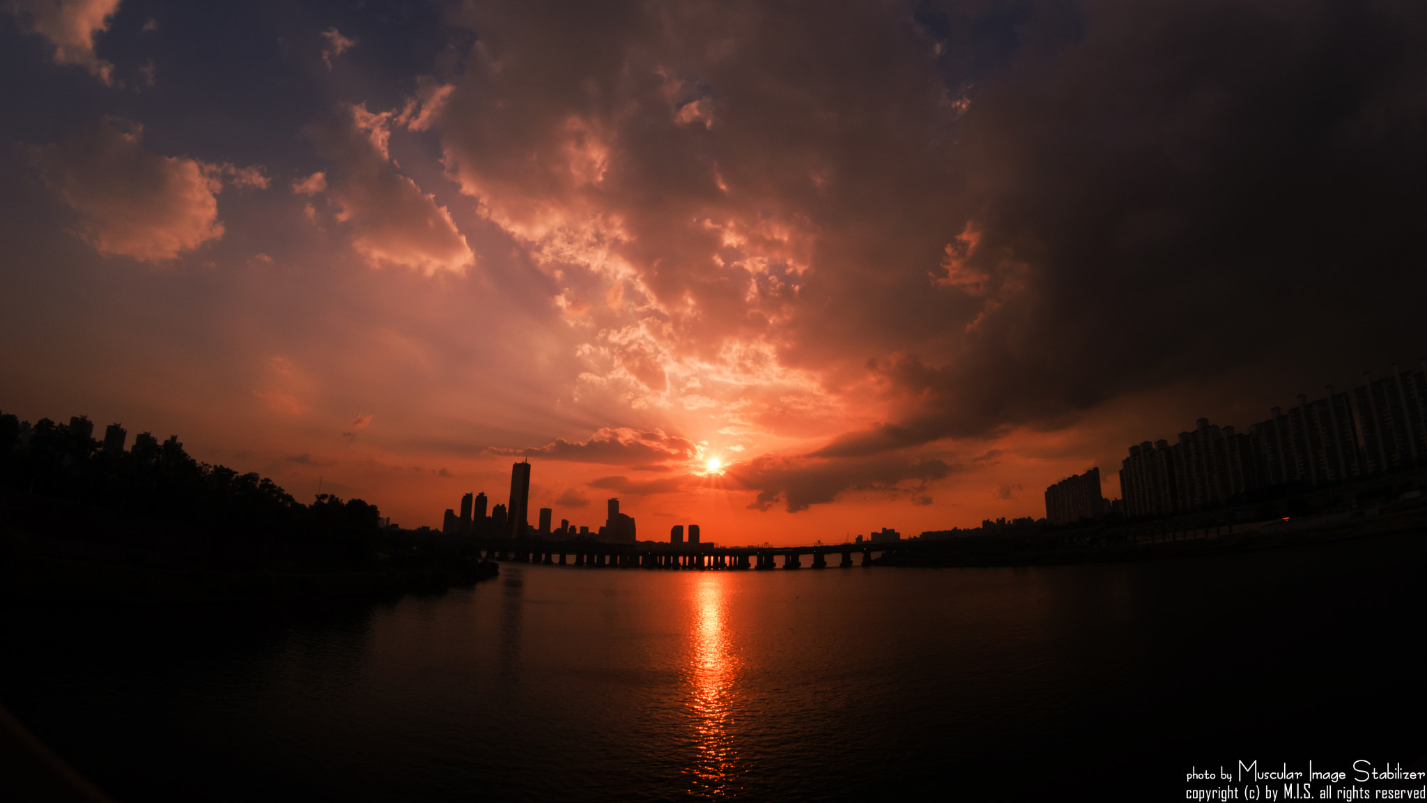 Samsung NX1 + Samsung NX 10mm F3.5 Fisheye sample photo. Sunset of han river photography