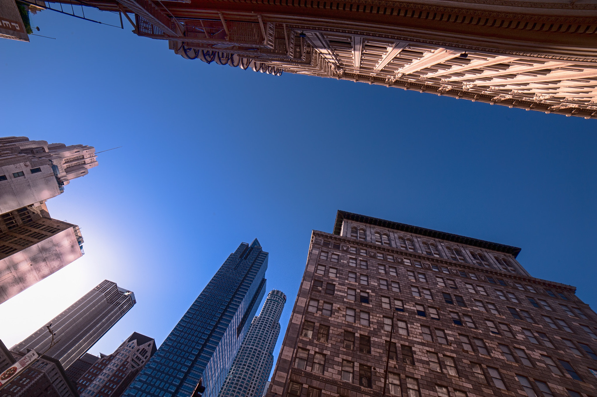 Nikon D3 + Samyang 14mm F2.8 ED AS IF UMC sample photo. Looking up on s. broadway in downtown los angeles. photography