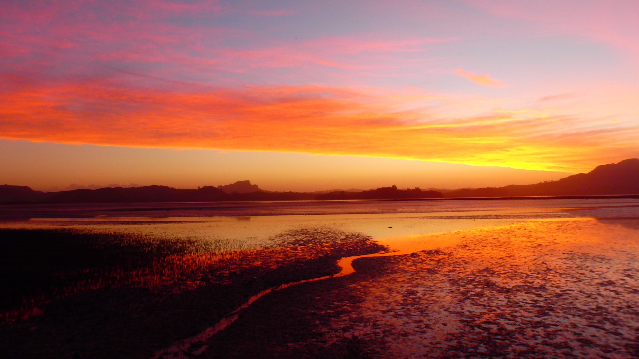 Olympus SZ-16,DZ-105 sample photo. Sunset in whangaroa with mt taratara (maunga taratara) in the background photography