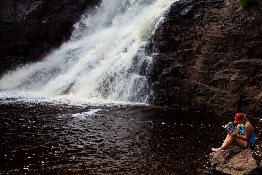 Canon EF 28mm F2.8 IS USM sample photo. The reader and the waterfall photography