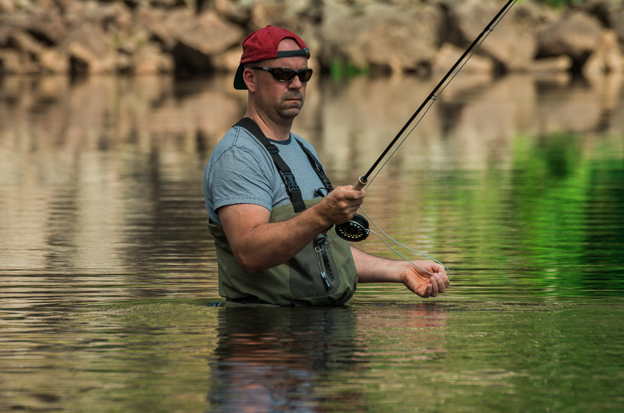 Pentax K-5 II + Sigma 70-300mm F4-5.6 DG OS sample photo. Fishing in the river photography