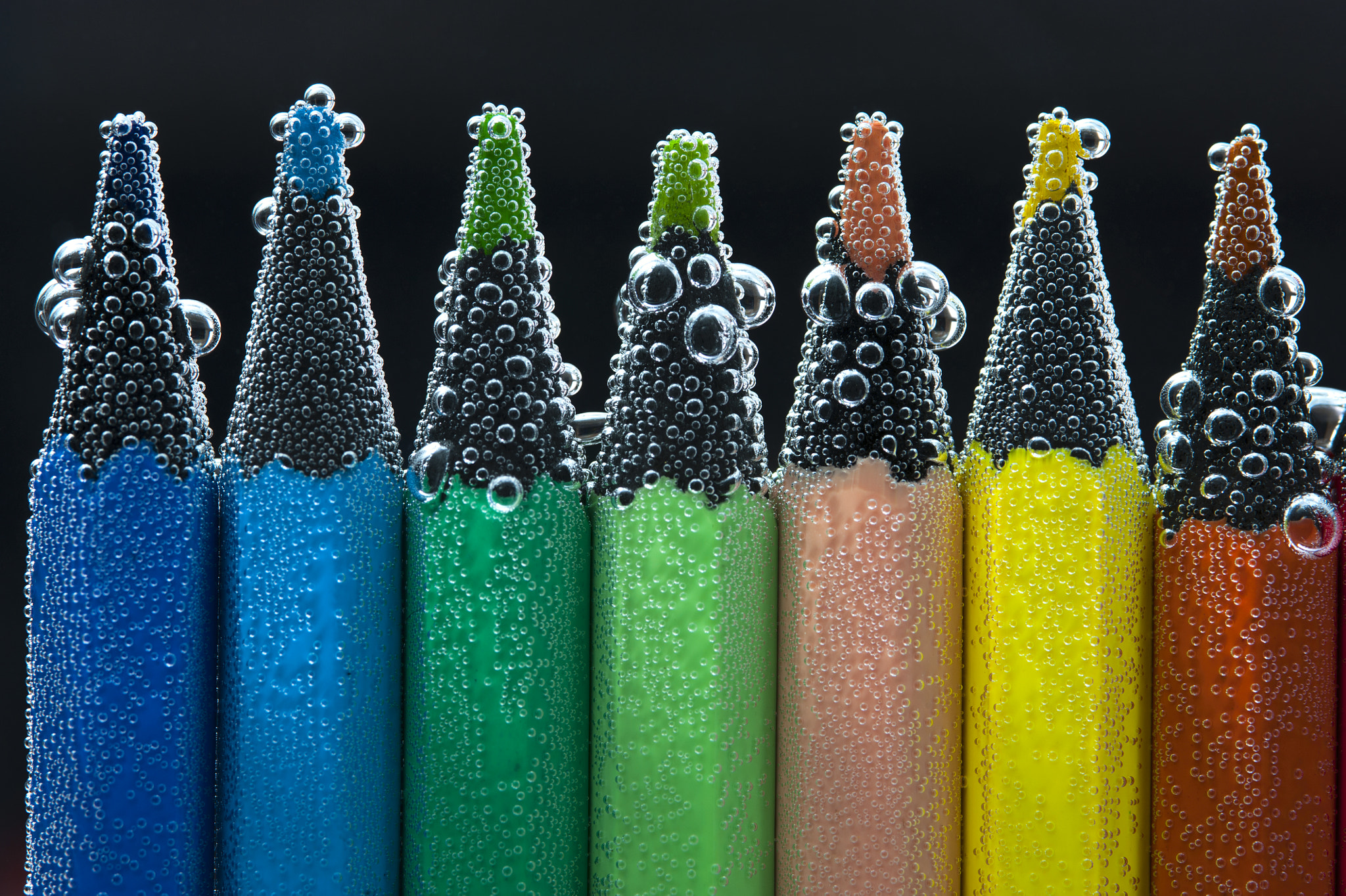 Nikon D700 + AF Micro-Nikkor 105mm f/2.8 sample photo. Bright pencils in soda water photography