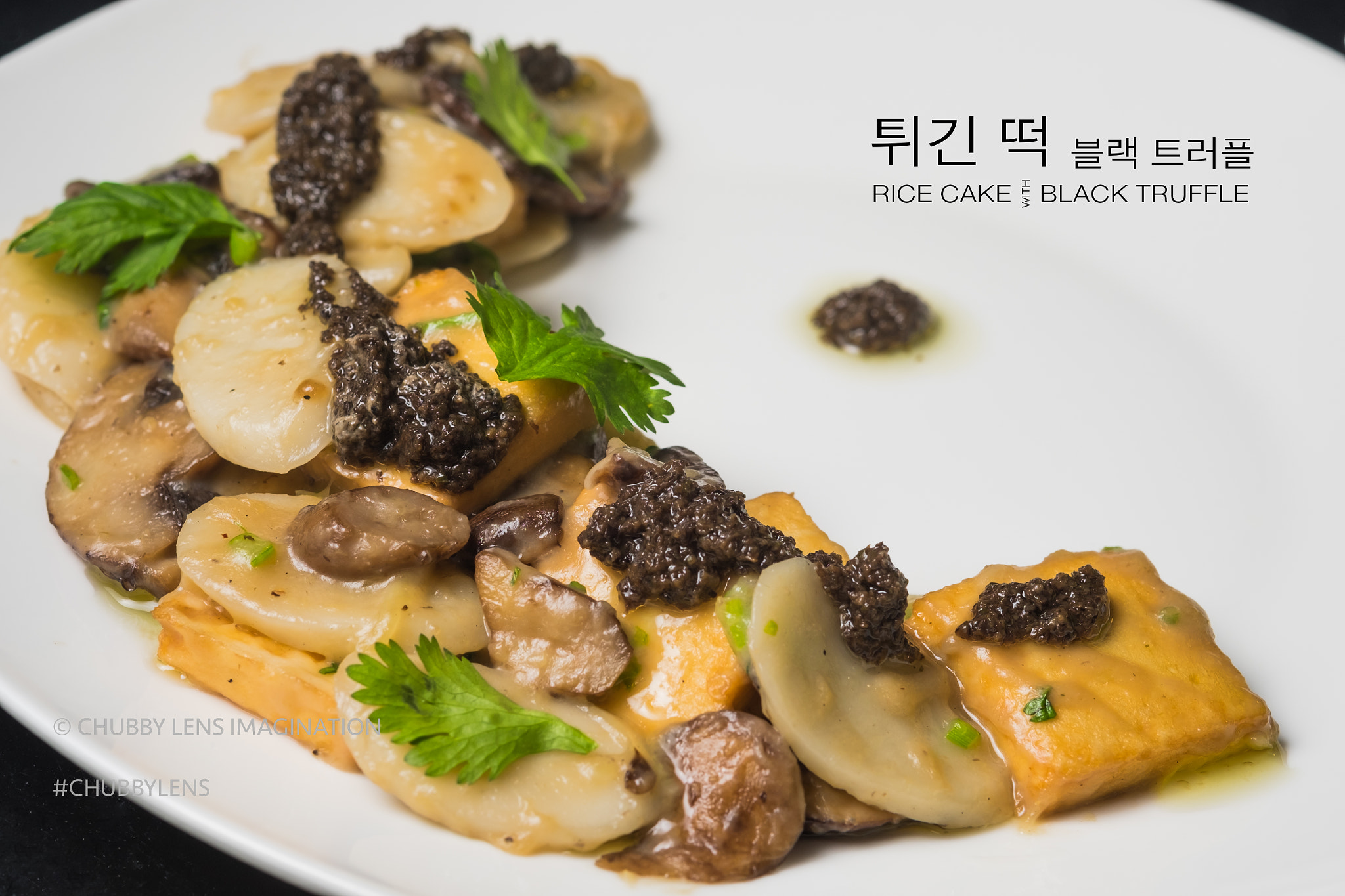 Fujifilm X-E2 + Fujifilm XF 60mm F2.4 R Macro sample photo. Black truffle with cheesy korean rice cake photography