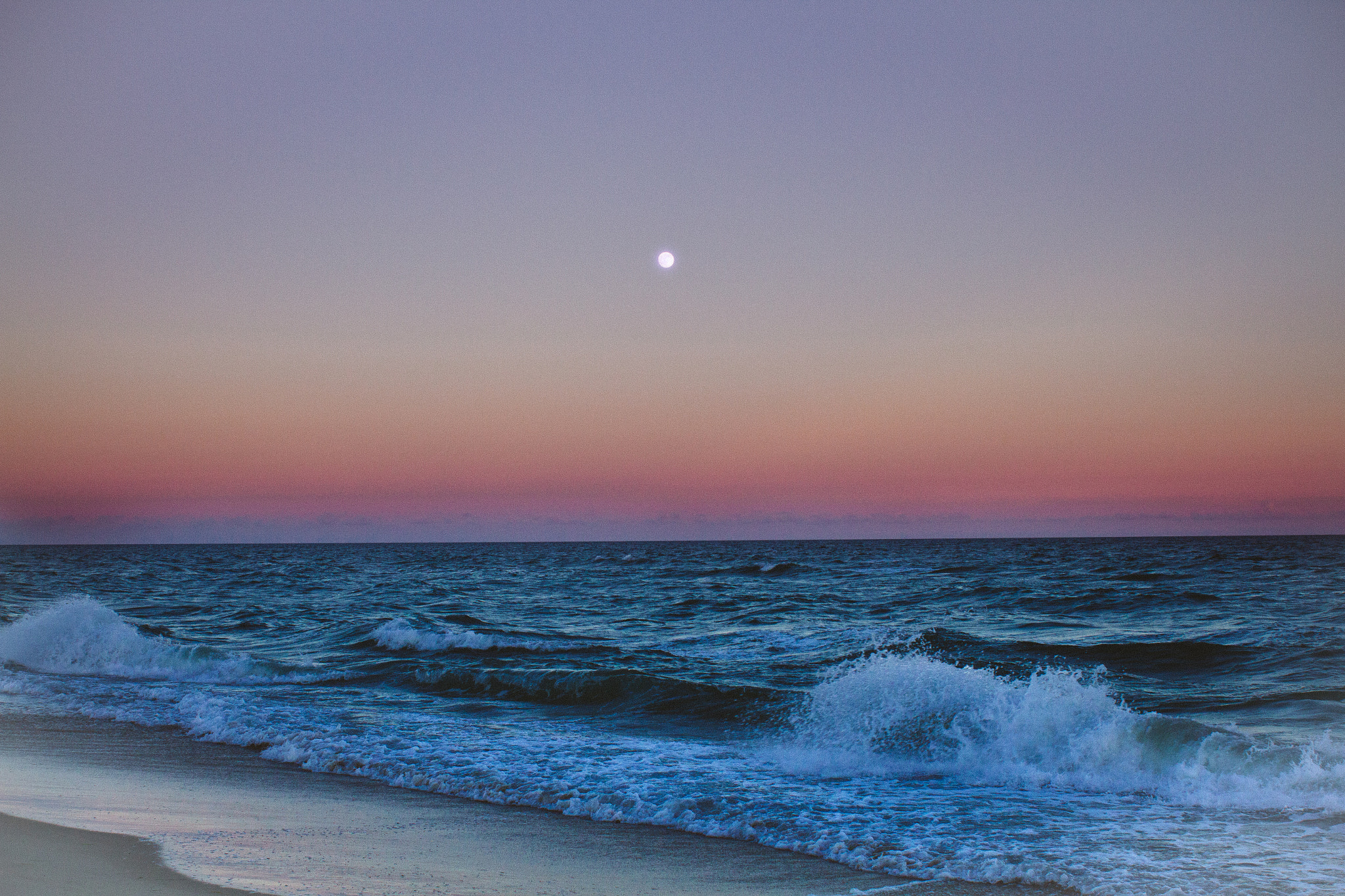 Canon EOS 7D + Canon EF 28mm F2.8 sample photo. Moon over hatteras sunset photography