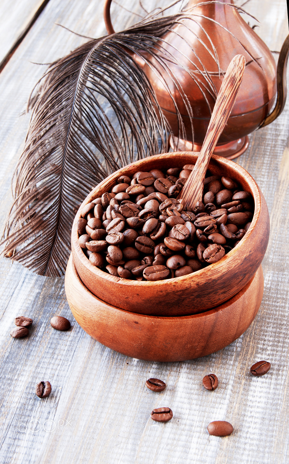 Sony Alpha DSLR-A380 + Sony DT 18-55mm F3.5-5.6 SAM sample photo. Roasted coffee beans in wooden bowl, selective focus photography