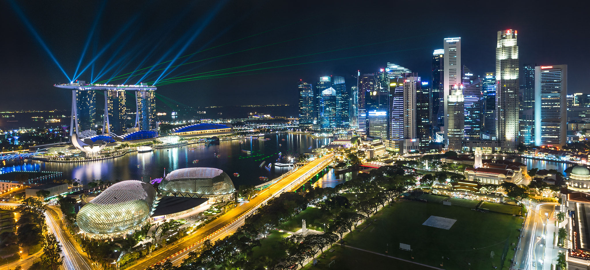 Nikon Df + Nikon AF-S Nikkor 20mm F1.8G ED sample photo. Singapore city skyline  with marina bay sand laser show photography