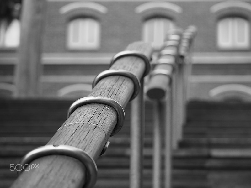 Olympus OM-D E-M10 sample photo. Railings customs house steps geelong photography