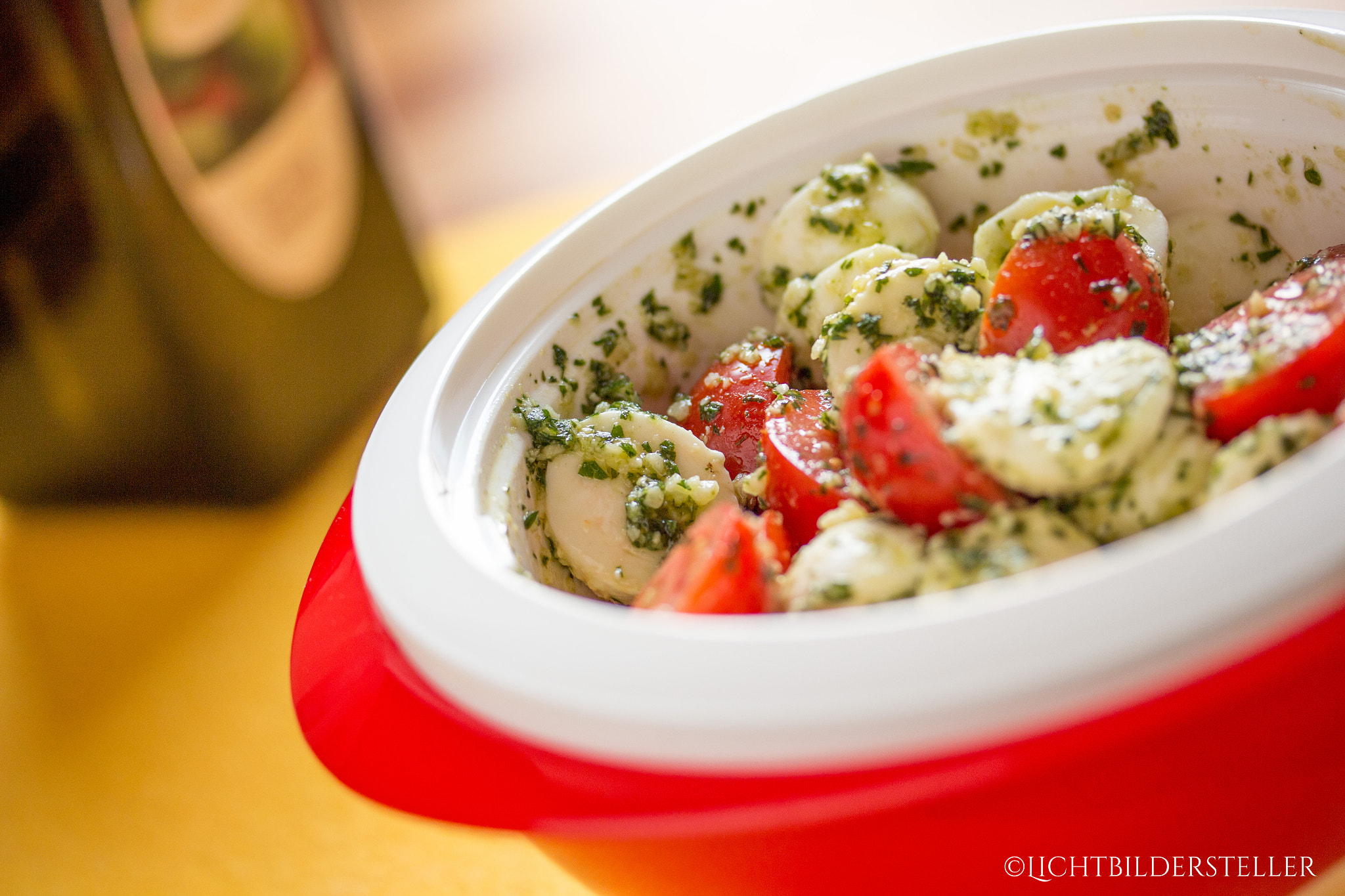 Canon EF-S 60mm F2.8 Macro USM sample photo. Tomato mozarella salad with pesto photography