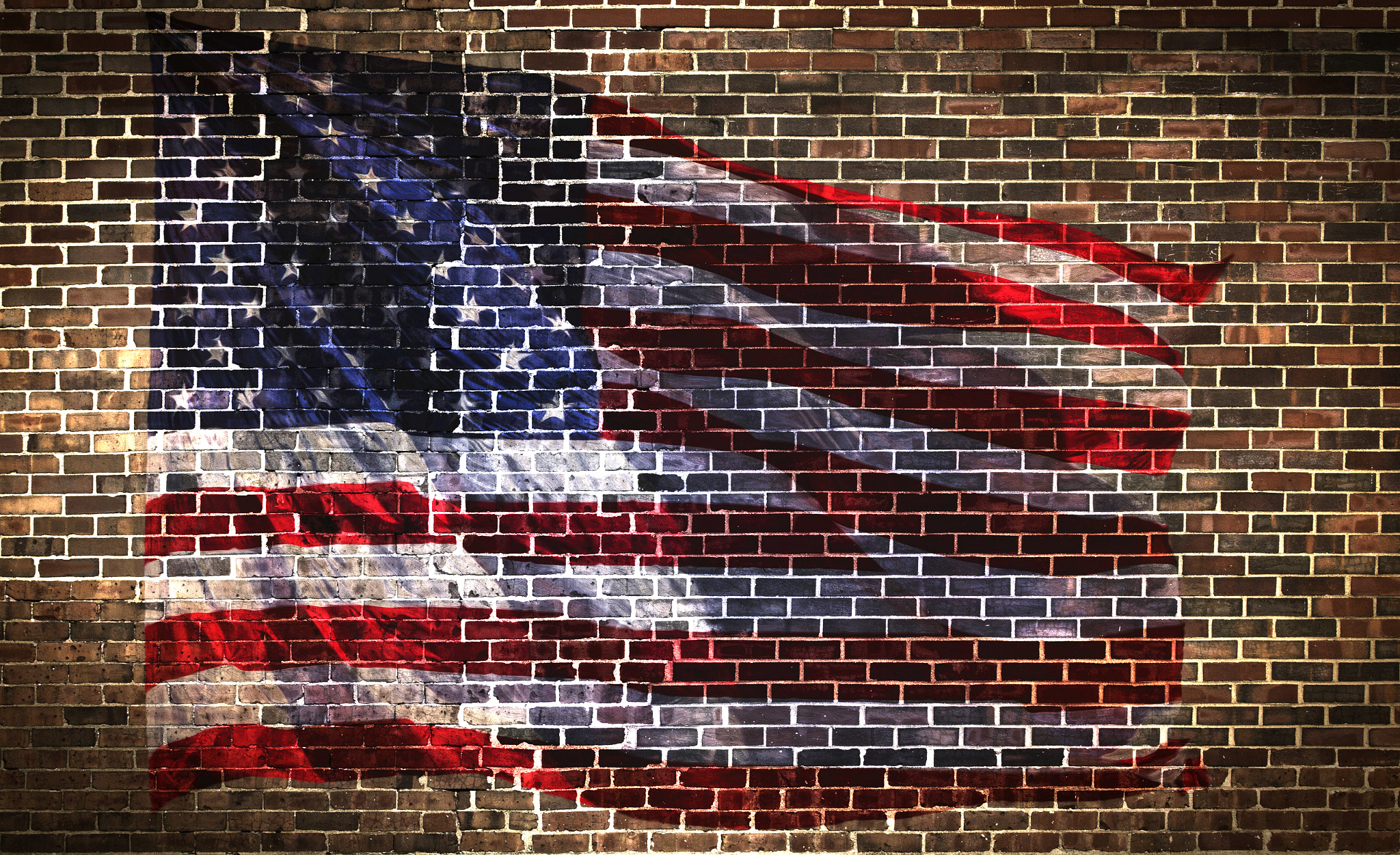 Canon EOS-1D X + Canon EF 100-400mm F4.5-5.6L IS USM sample photo. Usa flag on brick wall photography