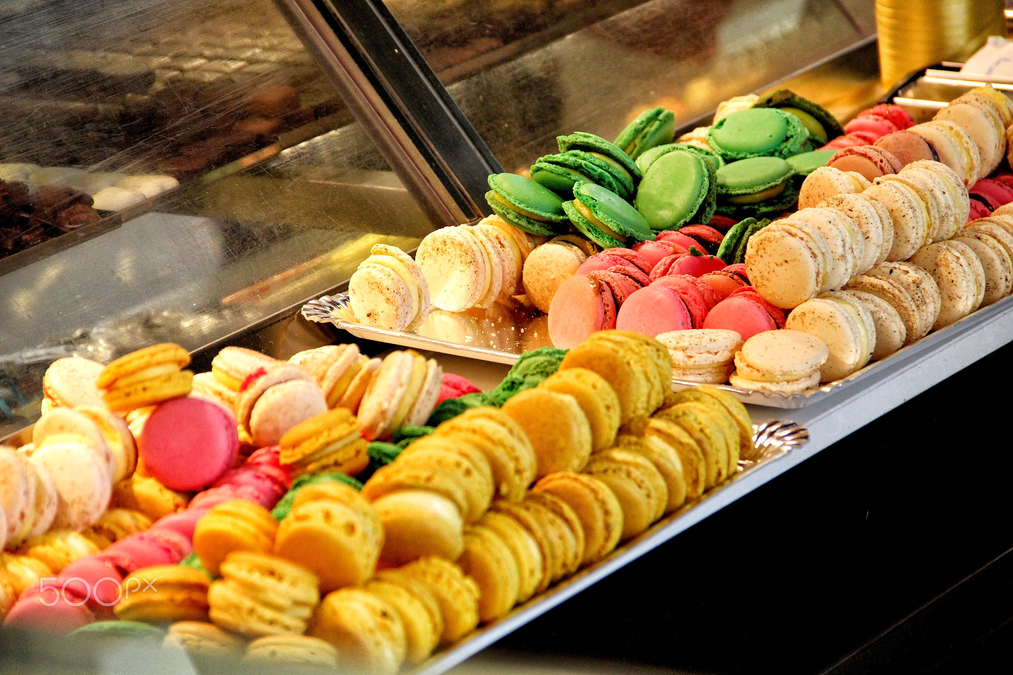 macarons on display in market