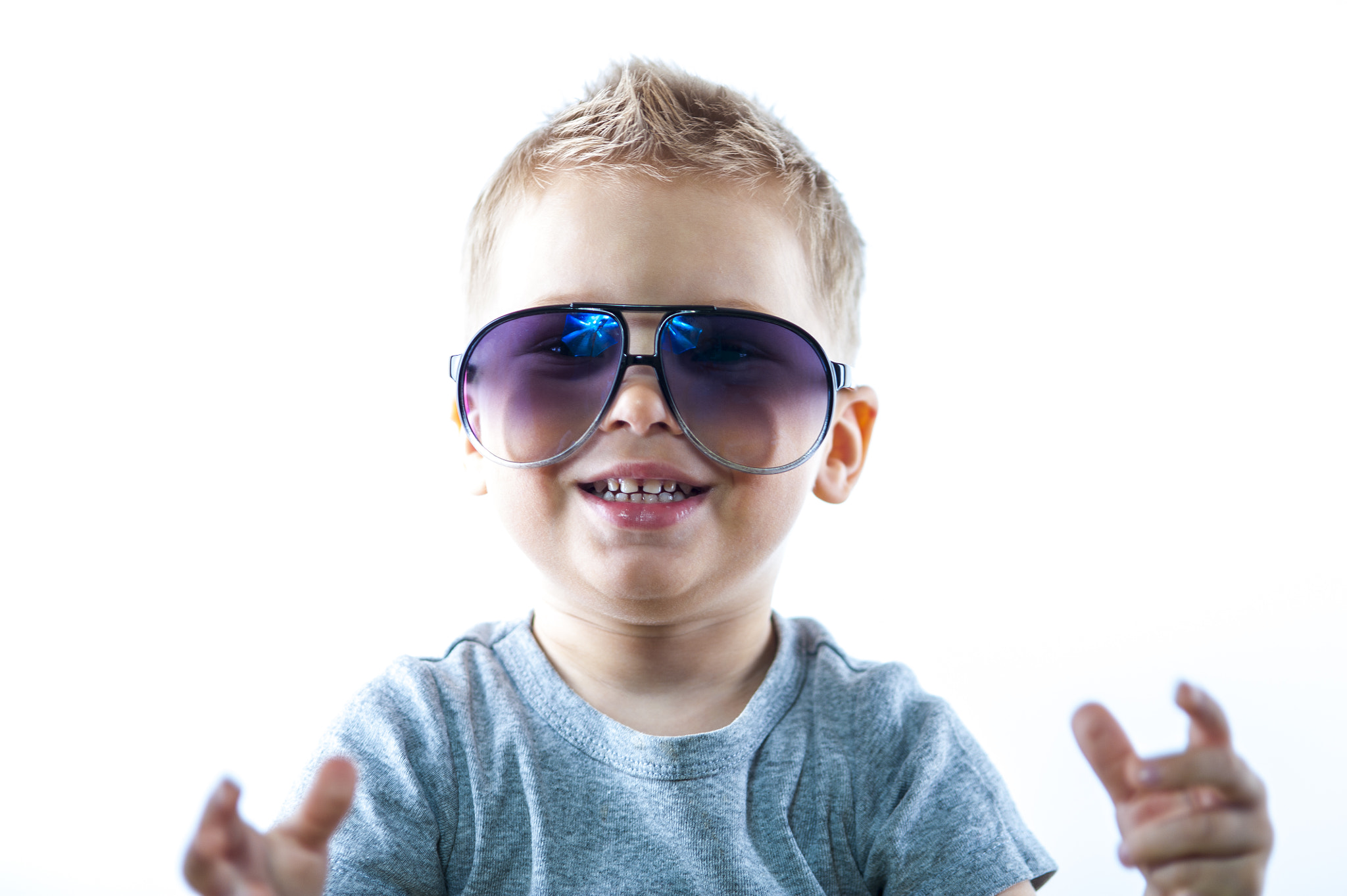 Nikon D700 + AF Micro-Nikkor 105mm f/2.8 sample photo. Cheerful three year old boy in sunglasses photography