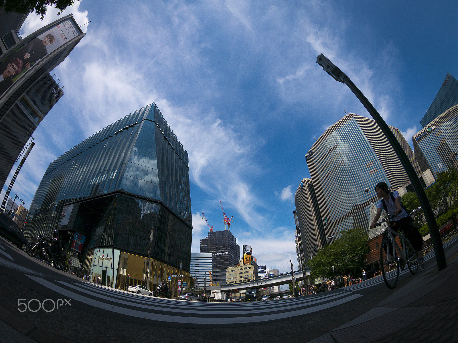 Panasonic Lumix DMC-GF7 + LUMIX G FISHEYE 8/F3.5 sample photo. Futuristic intersection "sukiyabashi" photography