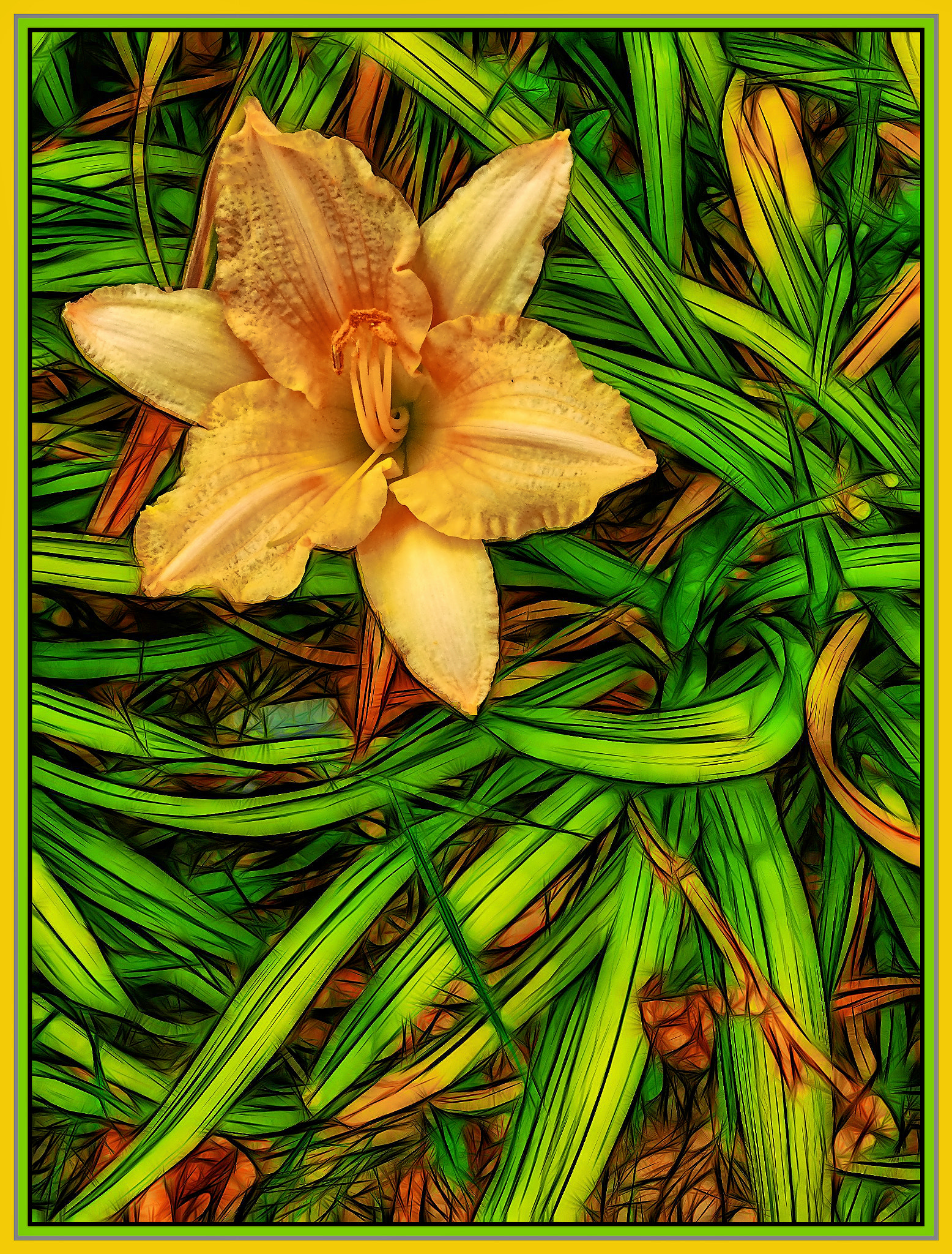 iPad Air back camera 3.3mm f/2.4 sample photo. Yellow lily among swirling grass photography