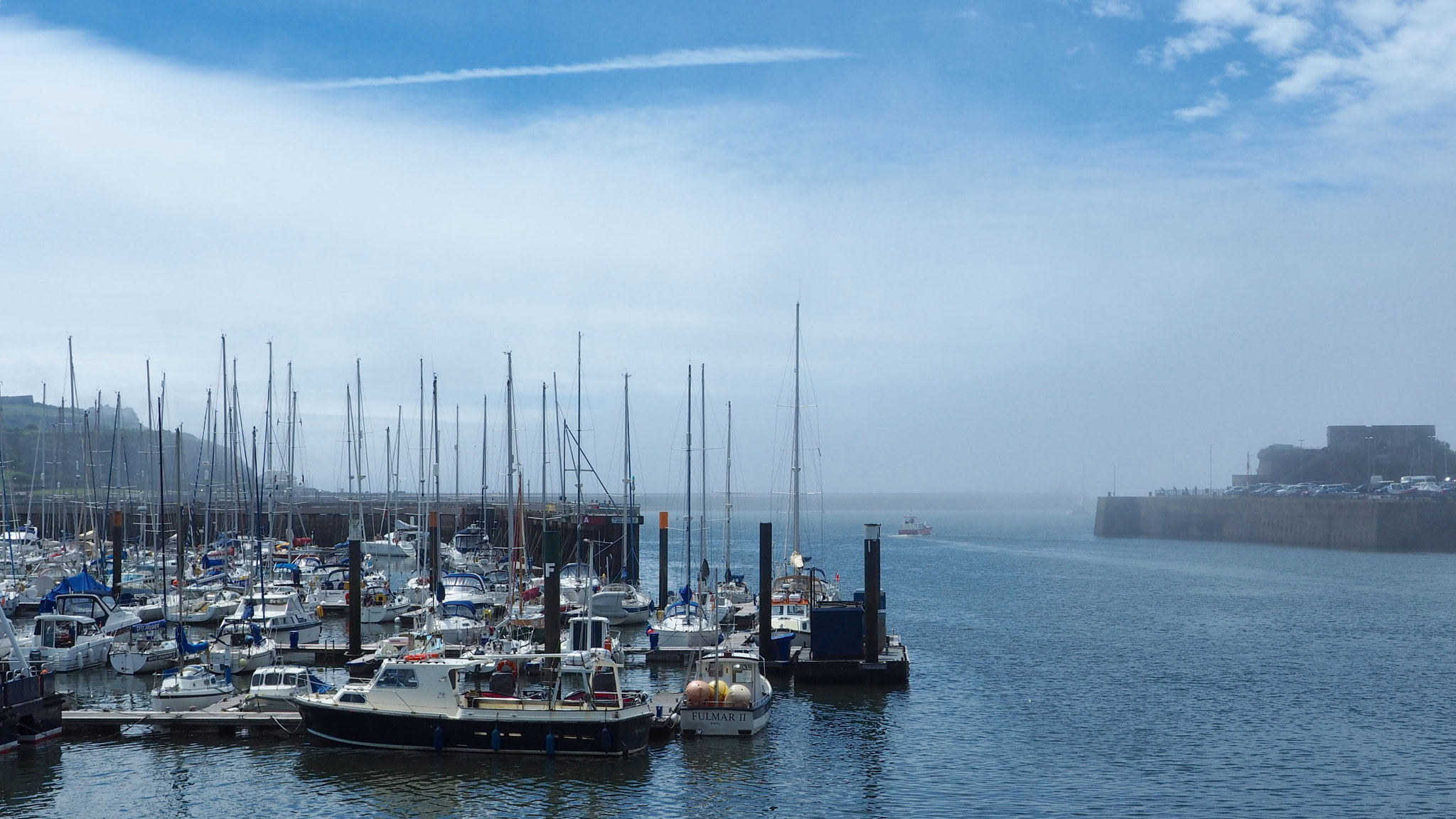 Olympus OM-D E-M10 + OLYMPUS M.12-50mm F3.5-6.3 sample photo. Sea mist and sun in june! plymouth sound near the exit of the mayflower pilgrims to the usa. photography