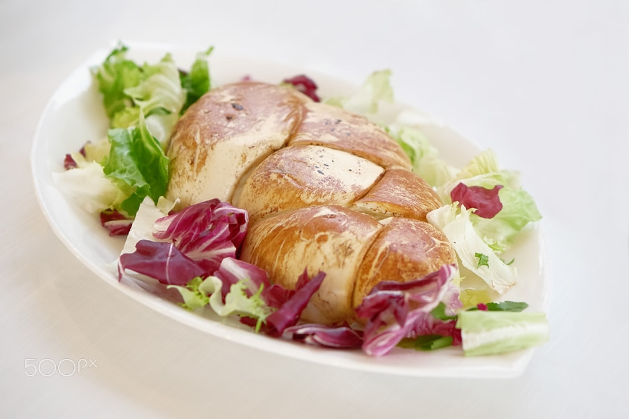 E 50mm F1.8 OSS sample photo. Mozzarella cheese with salad photography