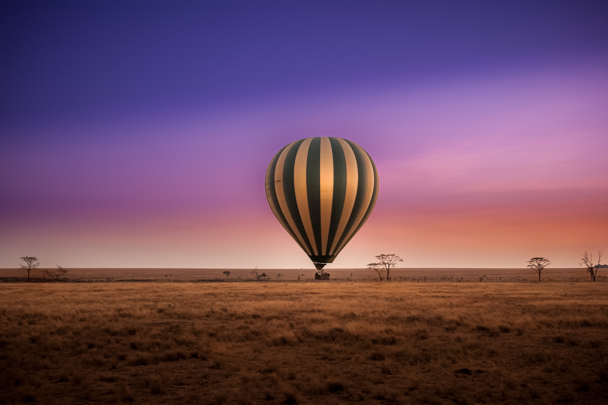 Sony Alpha DSLR-A350 + 24-70mm F2.8 sample photo. Hot air balloon serengeti at dawn photography