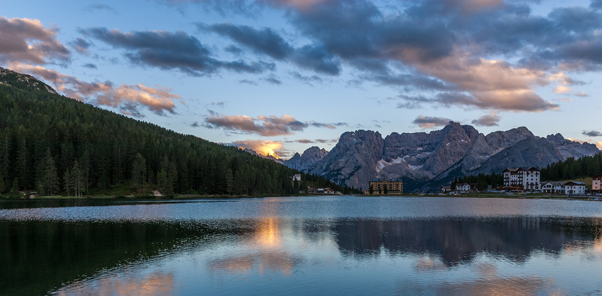 Pentax K100D sample photo. Misurina lake sunset photography