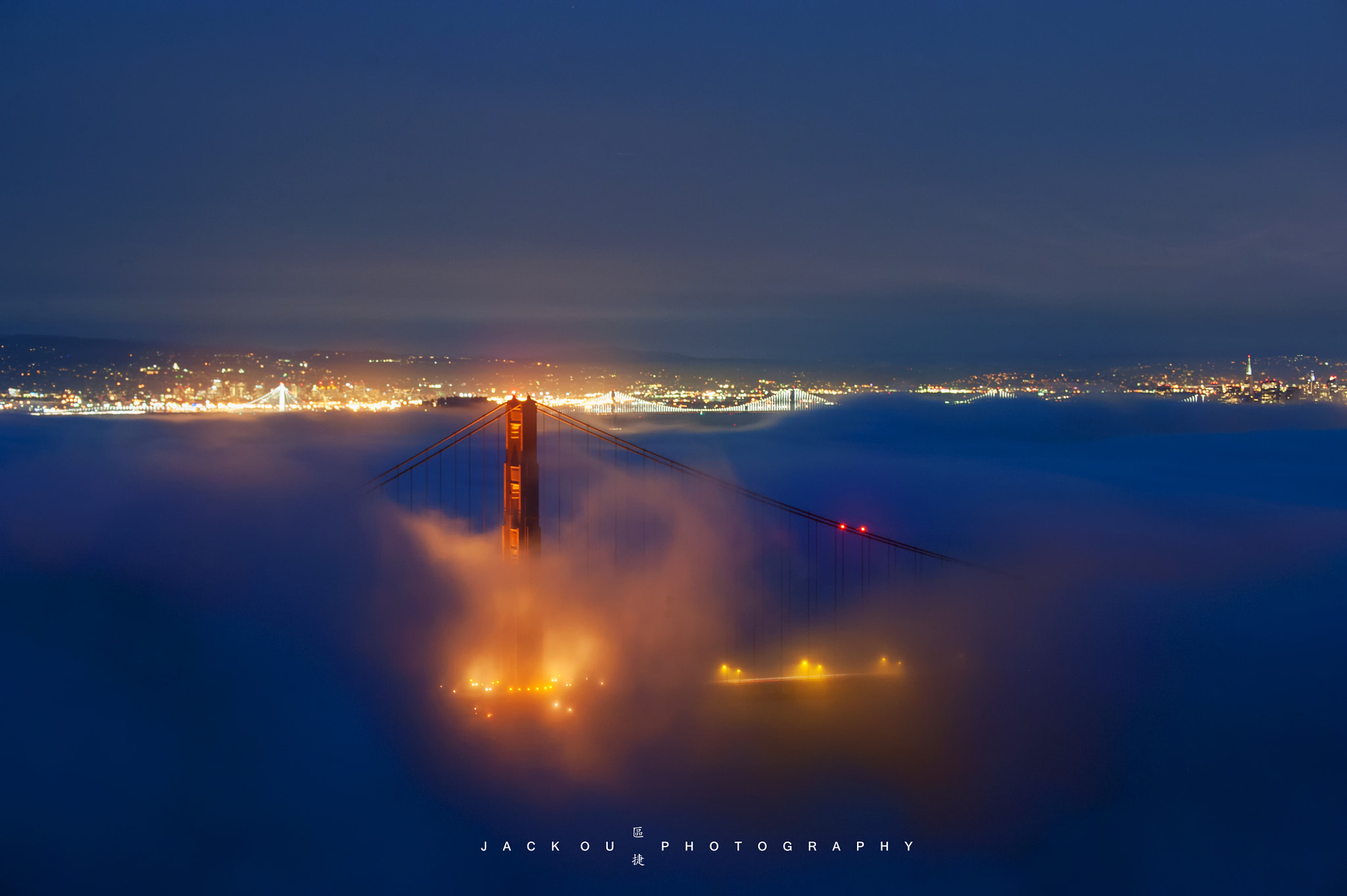 Nikon D3 sample photo. Golden gate bridge in low log at bluehour photography
