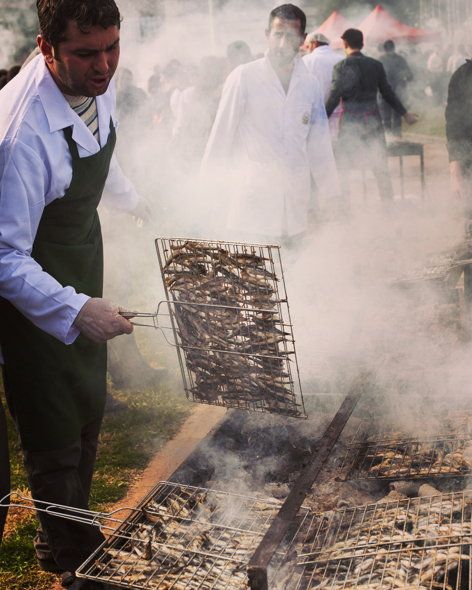 Nikon D3 + Nikon AF-S Nikkor 50mm F1.4G sample photo. Cooking hamsi (anchovies) on the barbecue during a festival in trabzon, turkey. photography