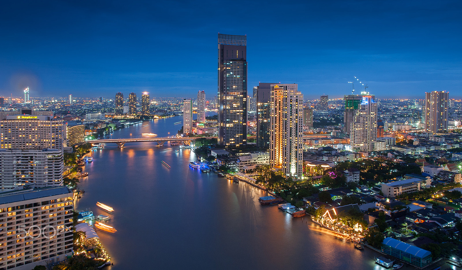 Nikon D700 + Nikon AF-S Nikkor 24mm F1.4G ED sample photo. Top view ,bangkok city  and river at night, photography